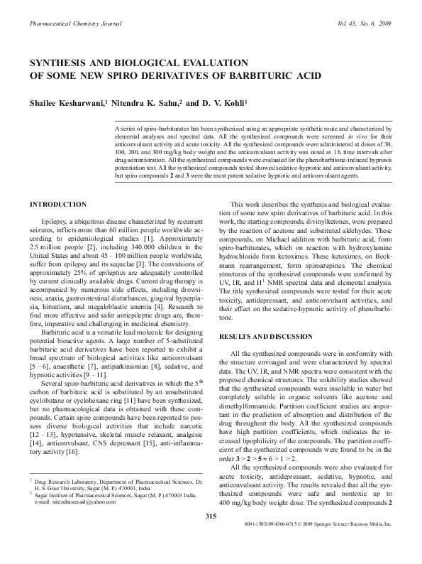 (PDF) Synthesis and biological evaluation of some new spiro derivatives ...