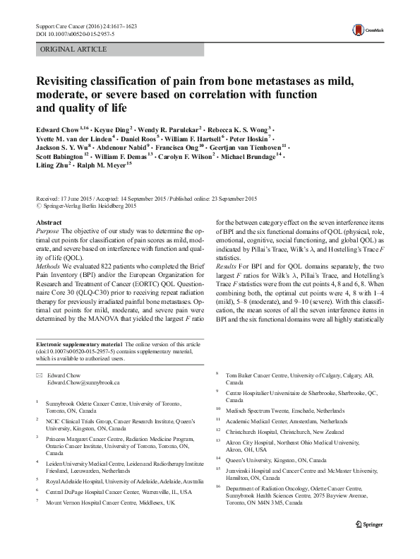 (PDF) Revisiting classification of pain from bone metastases as mild ...