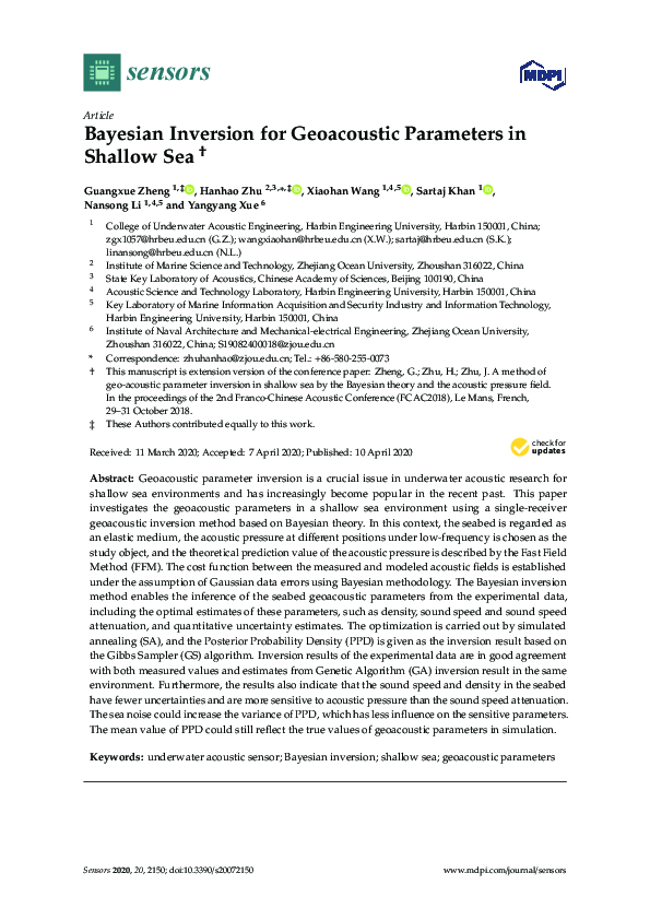 (PDF) Bayesian Inversion for Geoacoustic Parameters in Shallow Sea