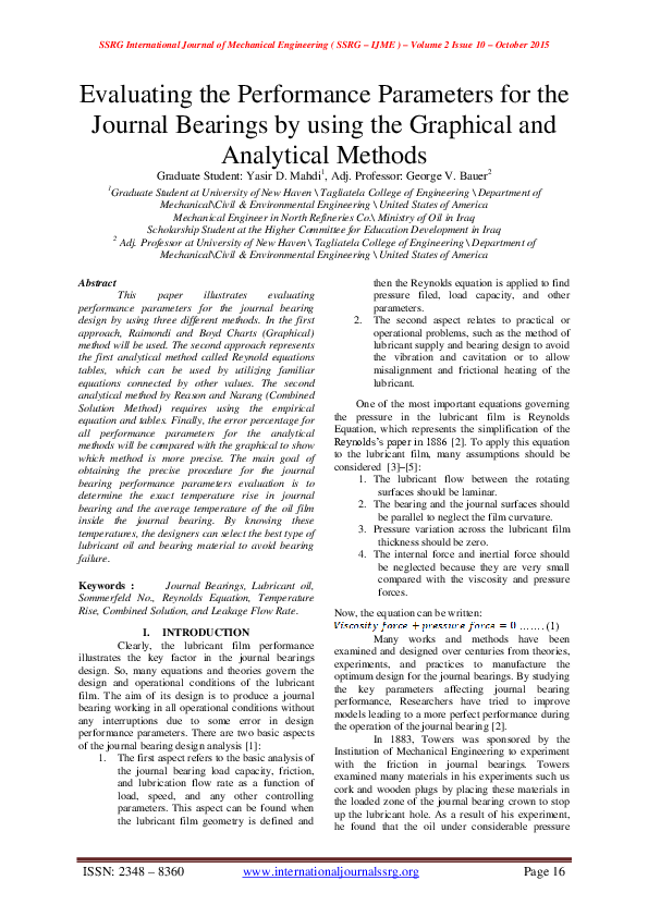 (PDF) Evaluating the Performance Parameters for the Journal Bearings by ...