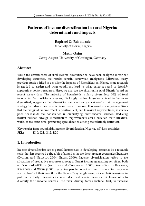 (PDF) Patterns of income diversification in rural Nigeria: determinants ...