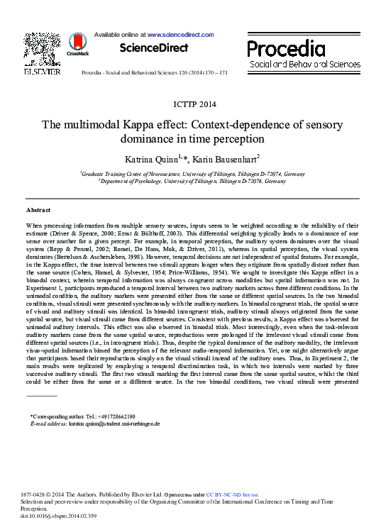 (PDF) The Multimodal Kappa Effect: Context-dependence of Sensory ...