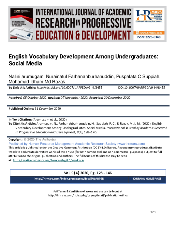 (PDF) English Vocabulary Development Among Undergraduates: Social Media