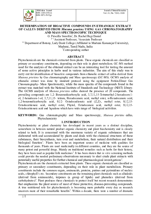 (DOC) DETERMINATION OF BIOACTIVE COMPOUNDS IN ETHANOLIC EXTRACT OF