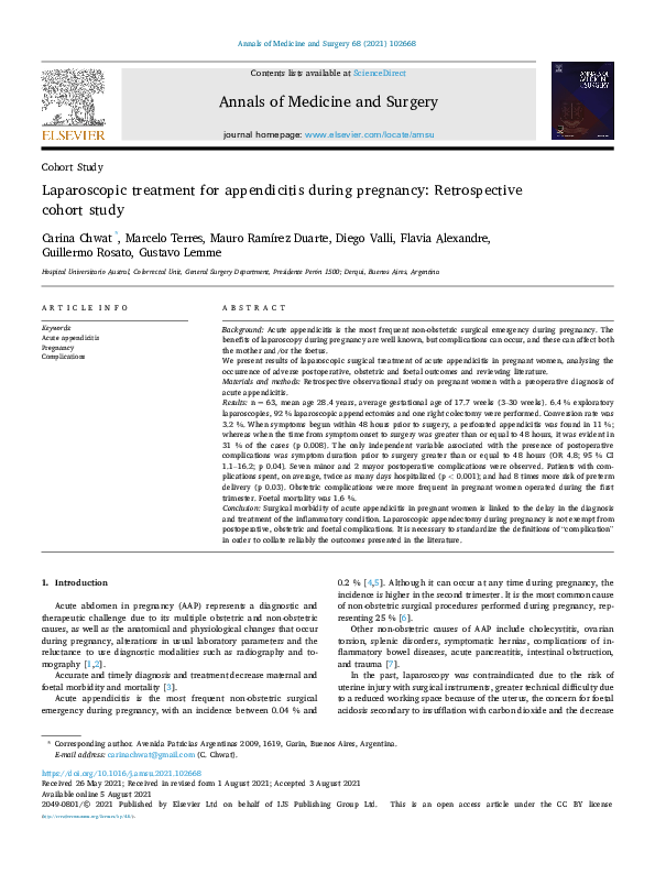 (PDF) Laparoscopic treatment for appendicitis during pregnancy ...