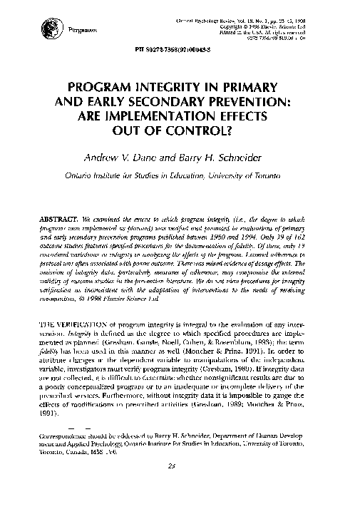 (PDF) Program Integrity in Primary and Early Secondary Prevention: Are ...