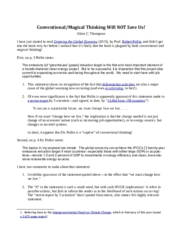 (PDF) Conventional Magical Thinking Will NOT Save Us