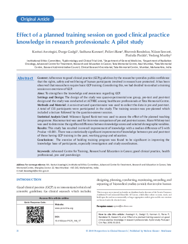 (PDF) Effect of a planned training session on good clinical practice ...