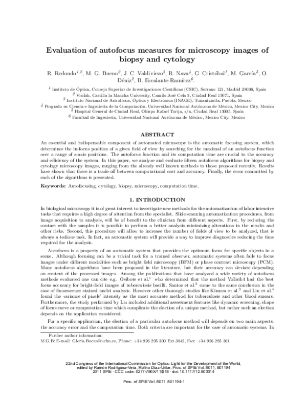 (PDF) Evaluation of autofocus measures for microscopy images of biopsy ...