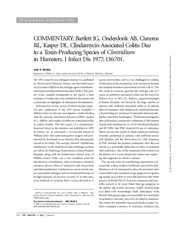 (PDF) COMMENTARY: Bartlett JG, Onderdonk AB, Cisneros RL, Kasper DL ...