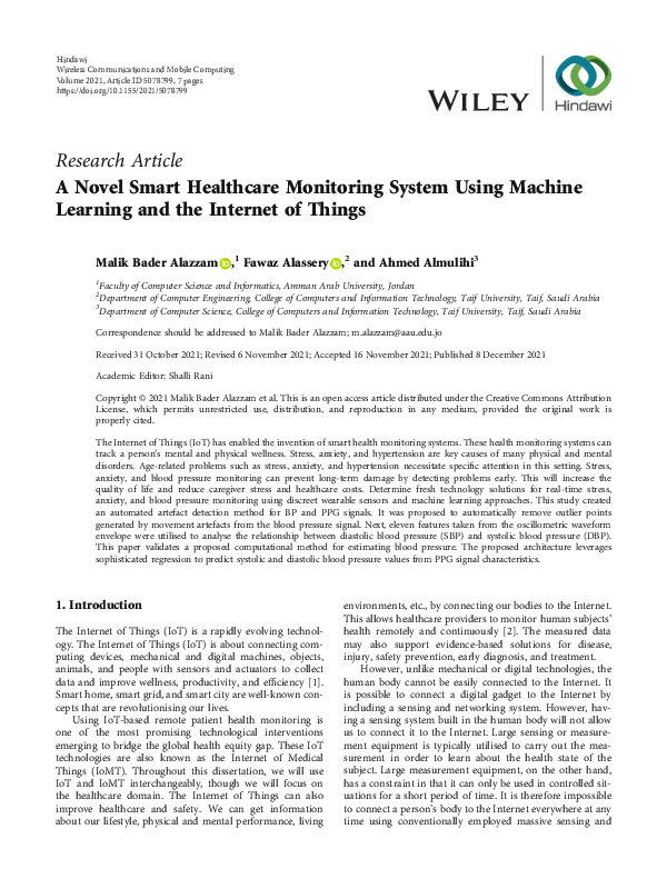 (PDF) A Novel Smart Healthcare Monitoring System Using Machine Learning ...