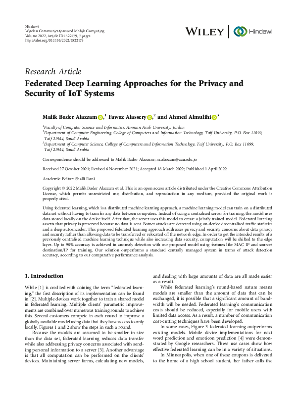 (PDF) Federated Deep Learning Approaches for the Privacy and Security ...