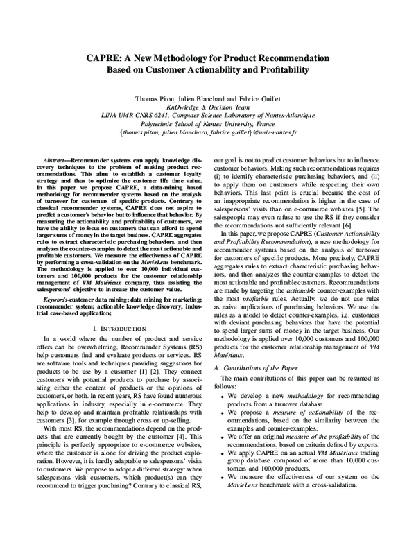 (PDF) Une méthodologie de recommandations produits fondée sur l ...