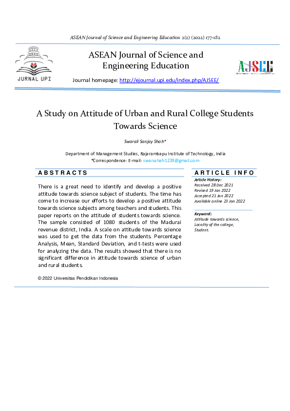 (PDF) A Study on Attitude of Urban and Rural College Students Towards ...