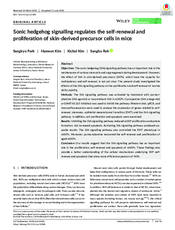 (PDF) Sonic hedgehog signalling regulates the self-renewal and ...