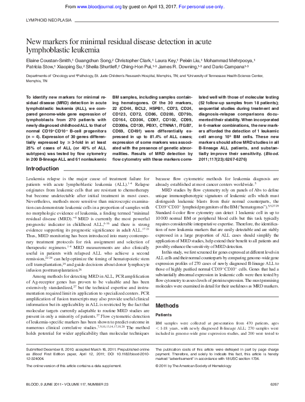 (PDF) New markers for minimal residual disease detection in acute ...