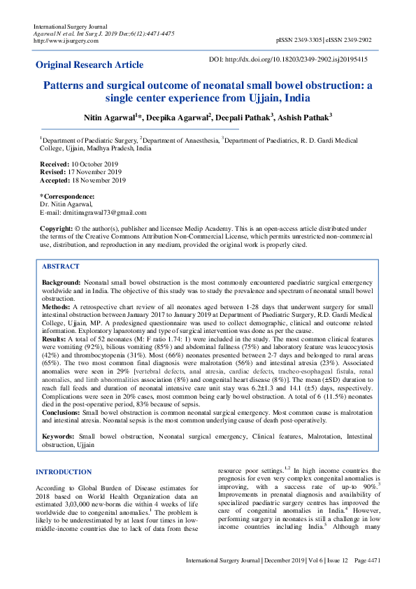 (PDF) Patterns and surgical outcome of neonatal small bowel obstruction ...