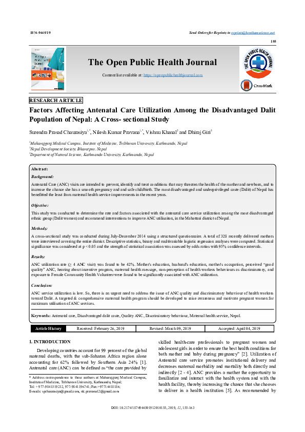 (PDF) Factors Affecting Antenatal Care Utilization Among the ...
