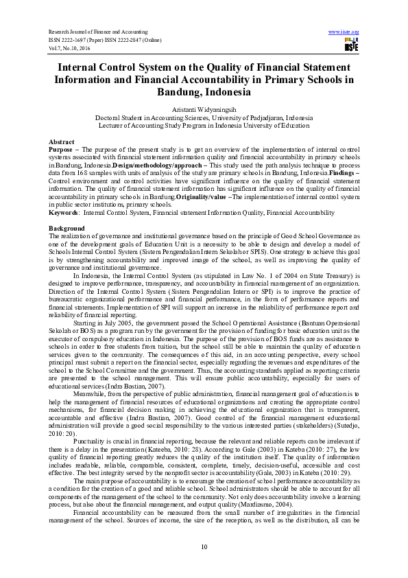 (PDF) Internal Control System on the Quality of Financial Statement ...