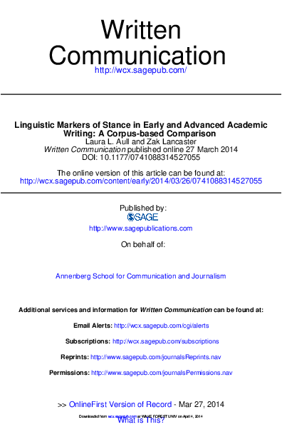 (PDF) Linguistic Markers of Stance in Early and Advanced Academic Writing