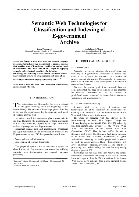 (PDF) Semantic Web Technologies for Classification and Indexing of E ...
