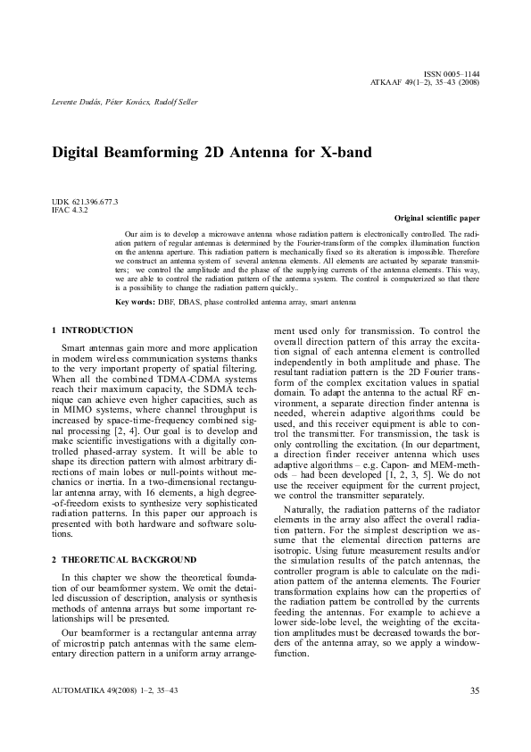 (PDF) Digital Beamforming 2D Antenna for X-band