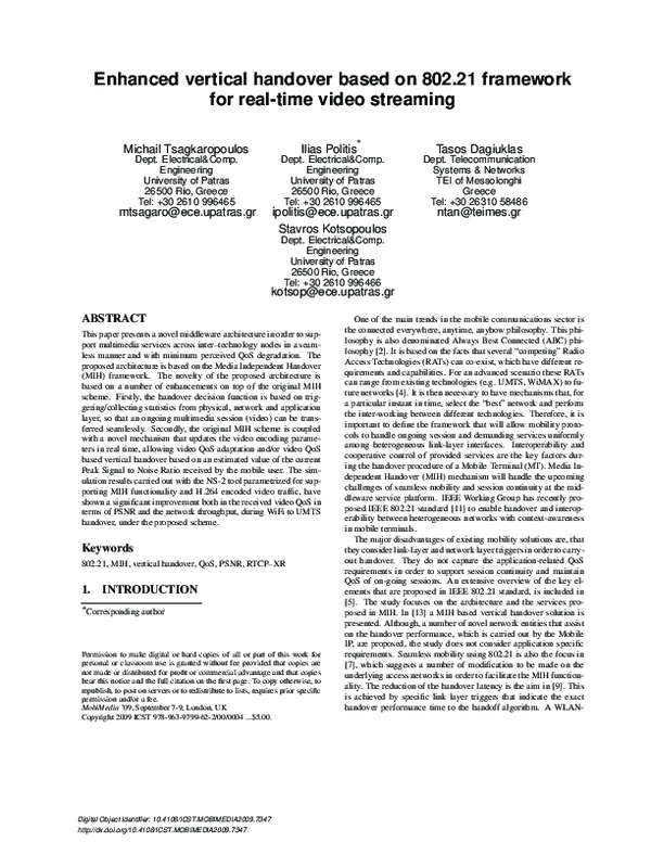 (PDF) Enhanced vertical handover based on 802.21 framework for real ...
