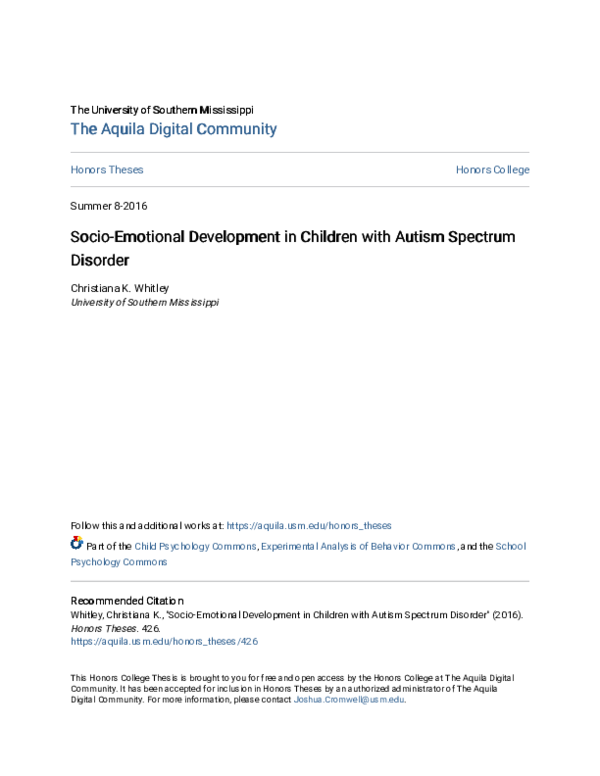 (PDF) Socio-Emotional Development in Children with Autism Spectrum Disorder