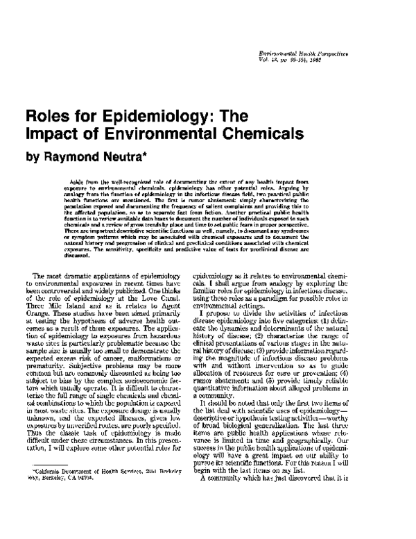 (PDF) Roles for epidemiology: the impact of environmental chemicals