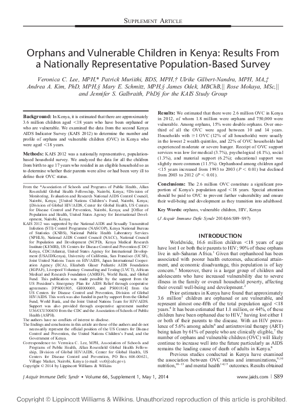(PDF) Orphans and Vulnerable Children in Kenya