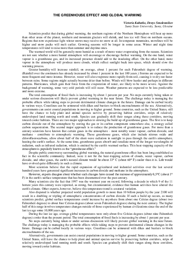 (PDF) Greenhouse Effect and Global Warming