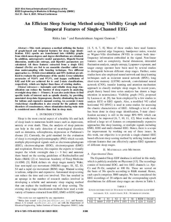 (PDF) An Efficient Sleep Scoring Method using Visibility Graph and ...