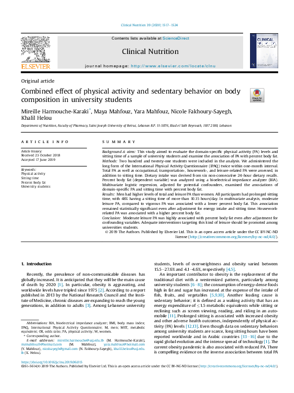 (PDF) Combined effect of physical activity and sedentary behavior on ...