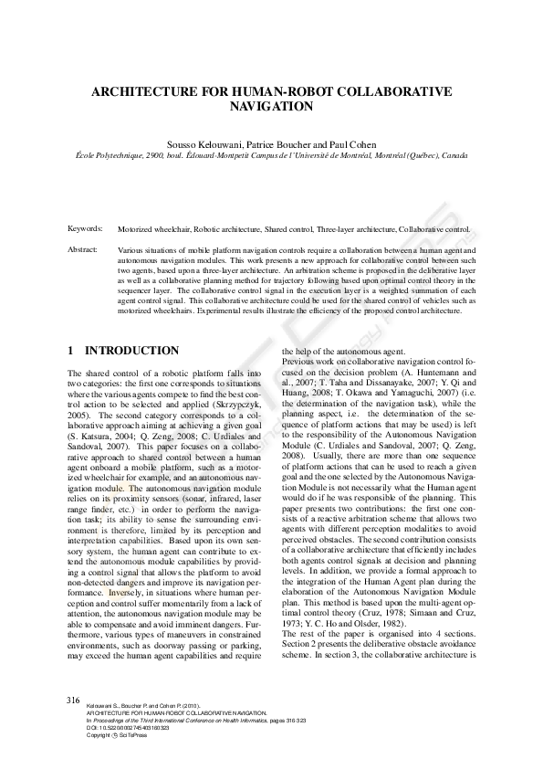 (PDF) Architecture for Human-Robot Collaborative Navigation