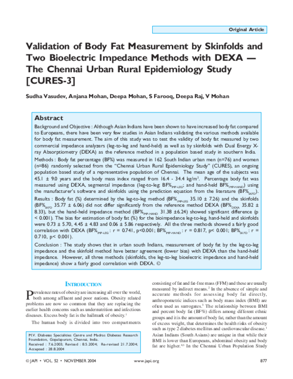 (PDF) Validation of body fat measurement by skinfolds and two ...