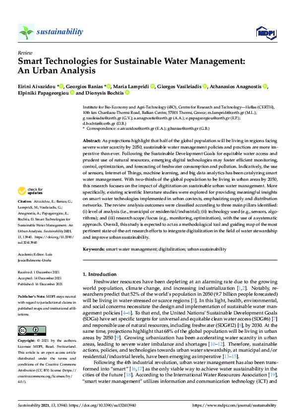 (PDF) Smart Technologies for Sustainable Water Management: An Urban ...