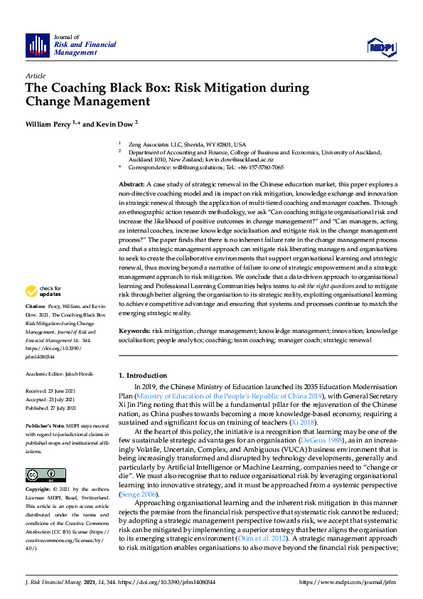 (PDF) The Coaching Black Box: Risk Mitigation during Change Management