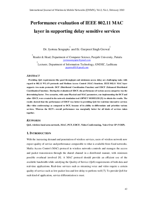 (PDF) Performance evaluation of IEEE 802.11 MAC layer in supporting ...