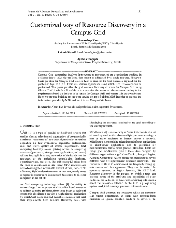 (PDF) Customized way of Resource Discovery in a Campus Grid