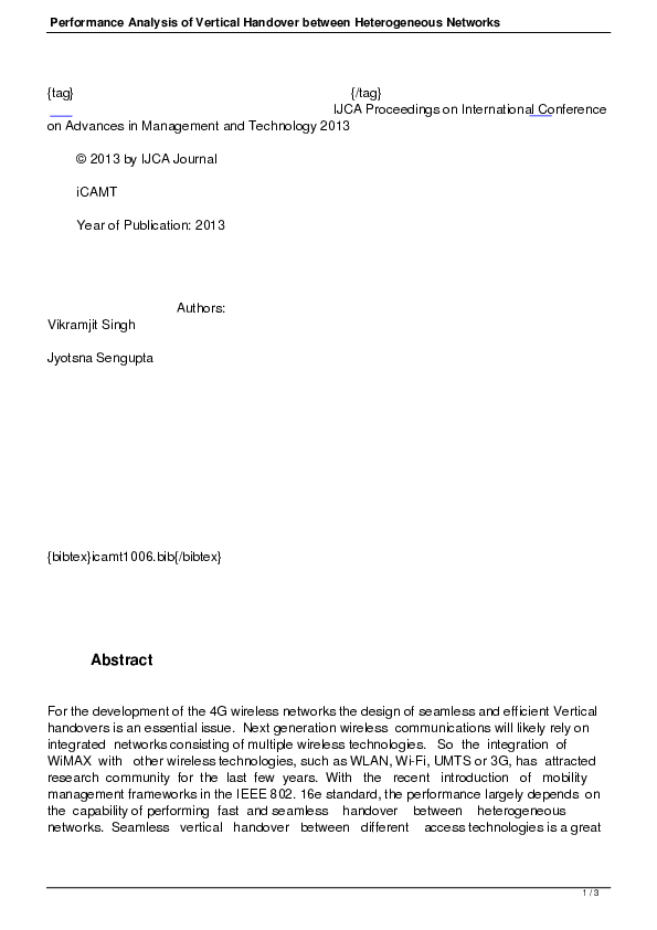 (PDF) Performance Analysis of Vertical Handover between Heterogeneous ...