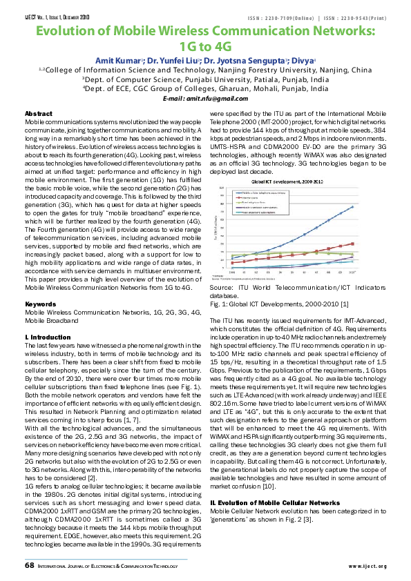 (PDF) Evolution of Mobile Wireless Communication Networks: 1G to 4G