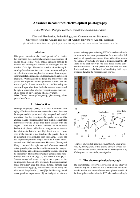 (PDF) Advances in combined electro-optical palatography