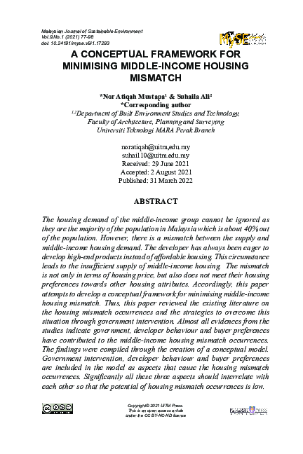 (PDF) A Conceptual Framework for Minimising Middle-Income Housing Mismatch