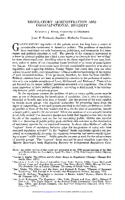 (PDF) Regulatory Administration and Organizational Rigidity