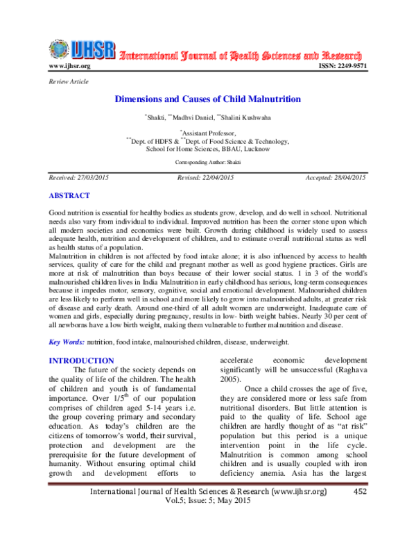 (PDF) Dimensions and Causes of Child Malnutrition