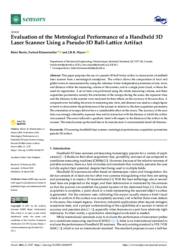 (PDF) Evaluation of the Metrological Performance of a Handheld 3D Laser ...