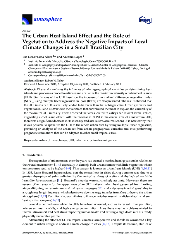 (PDF) The Urban Heat Island Effect and the Role of Vegetation to ...