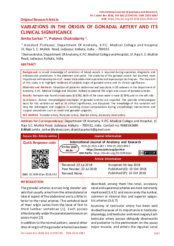(PDF) Variations in the Origin of Gonadal Artery and Its Clinical ...