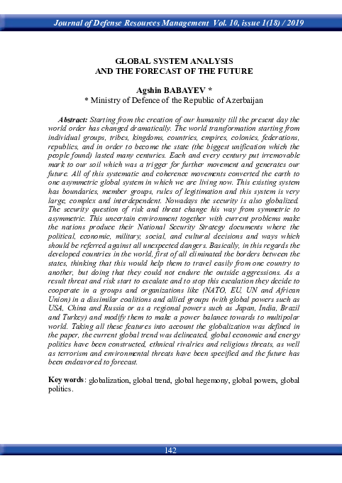 (PDF) Global System Analysis and the Forecast of the Future
