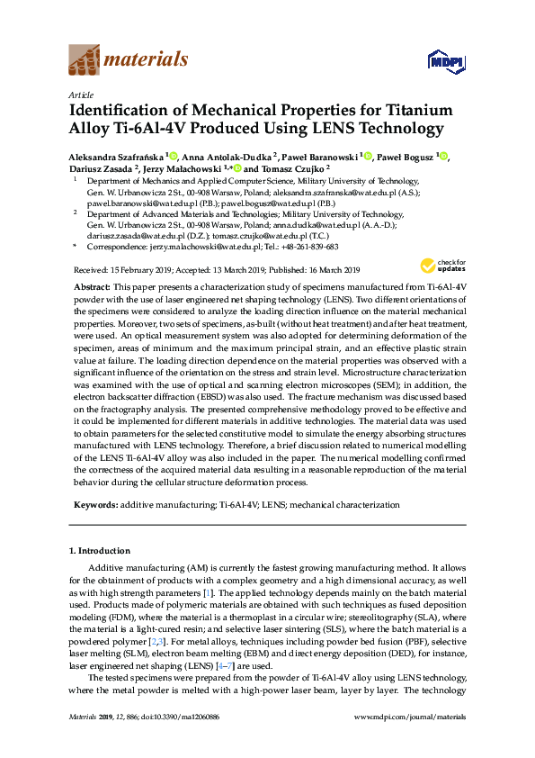 (PDF) Identification of Mechanical Properties for Titanium Alloy Ti-6Al ...